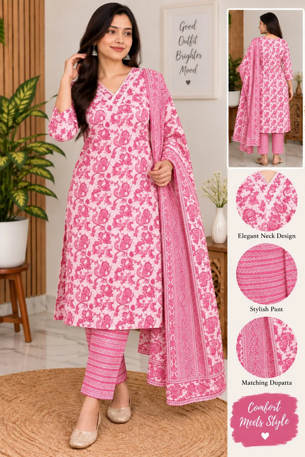 Floral Printed 3-Piece Kurta Set with Dupatta — photo 4