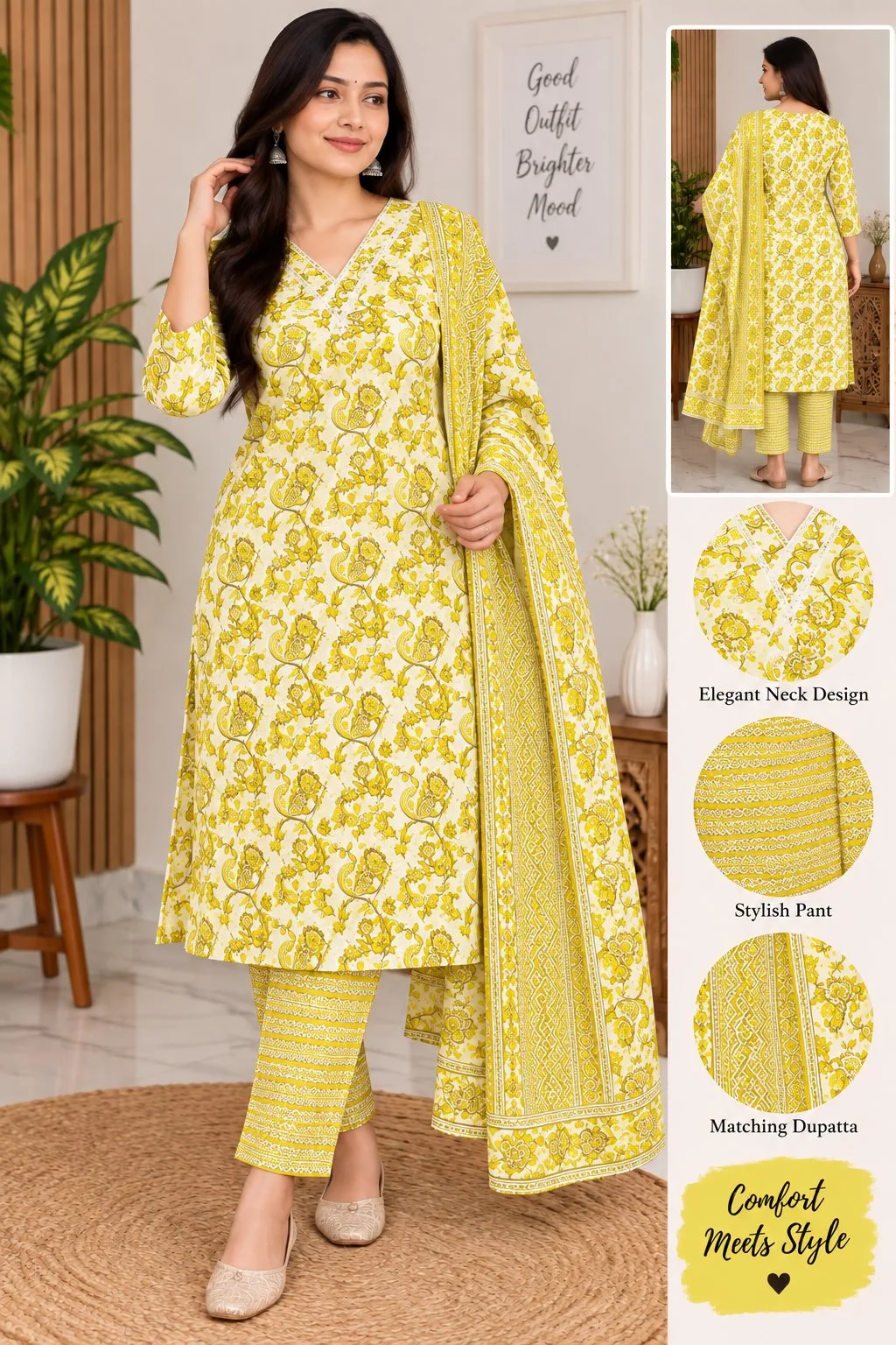 Floral Printed 3-Piece Kurta Set with Dupatta — photo 7
