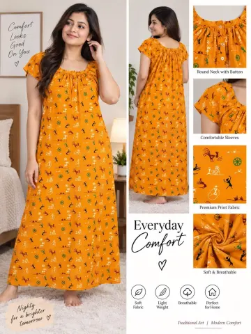 Women’s Printed Cotton Nighty – Comfortable Round Neck Night Dress