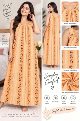 Women’s Printed Cotton Nighty – Comfortable Round Neck Night Dress