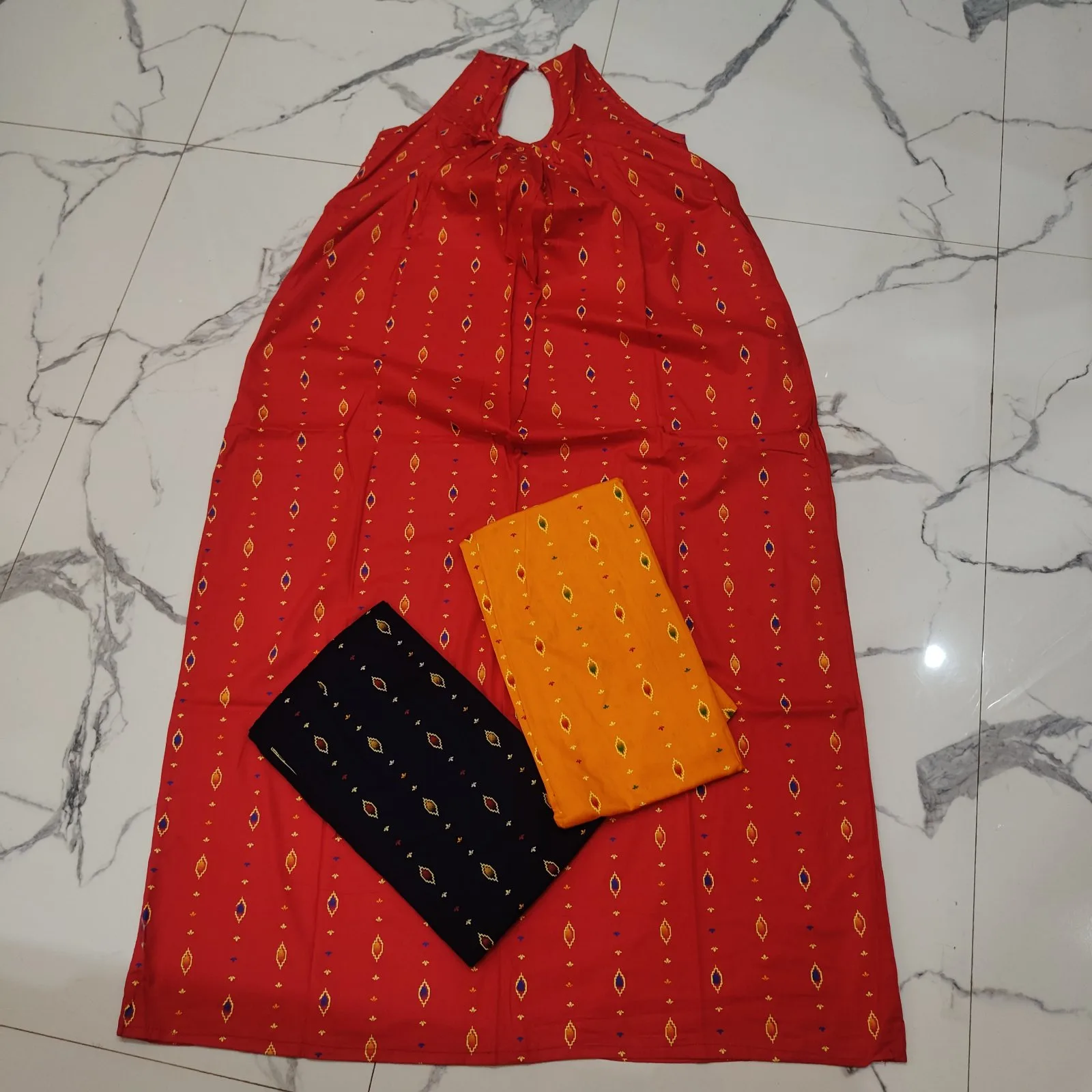 “Women’s Red Printed Cotton Nighty with Contrast Pocket – Comfortable Home Wear” — photo 1