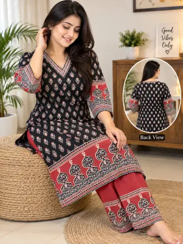 Maroon Printed Kurti Pant Set for Women | 3/4 Sleeve Ethnic Wear