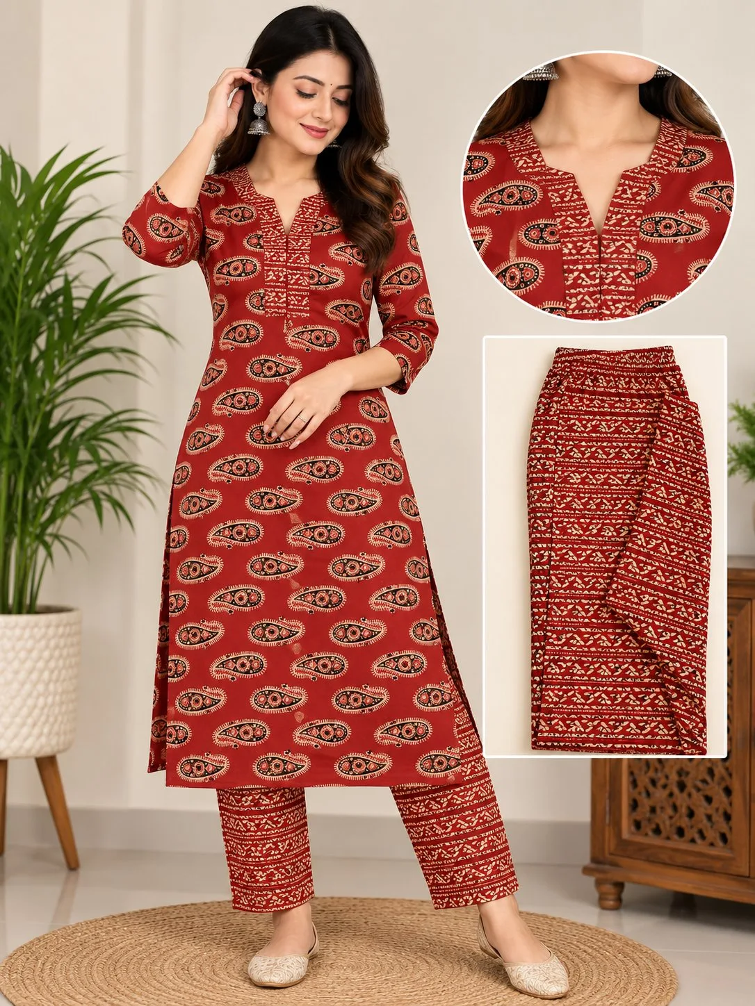 Women’s Printed Kurta Pant Set – Paisley Print 3/4 Sleeve Ethnic Wear — photo 1