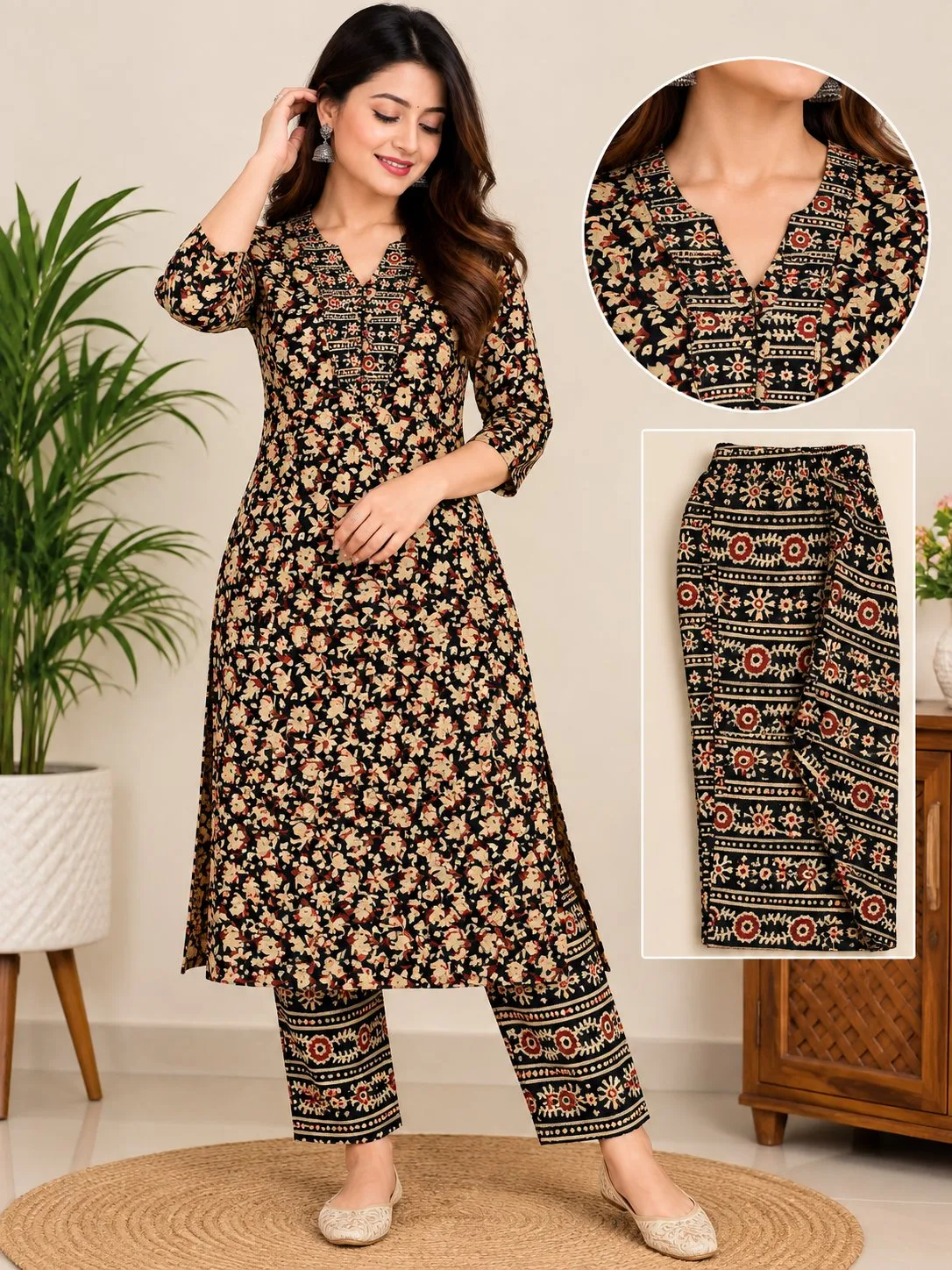 Women’s Printed Kurta Pant Set – Paisley Print 3/4 Sleeve Ethnic Wear — photo 2